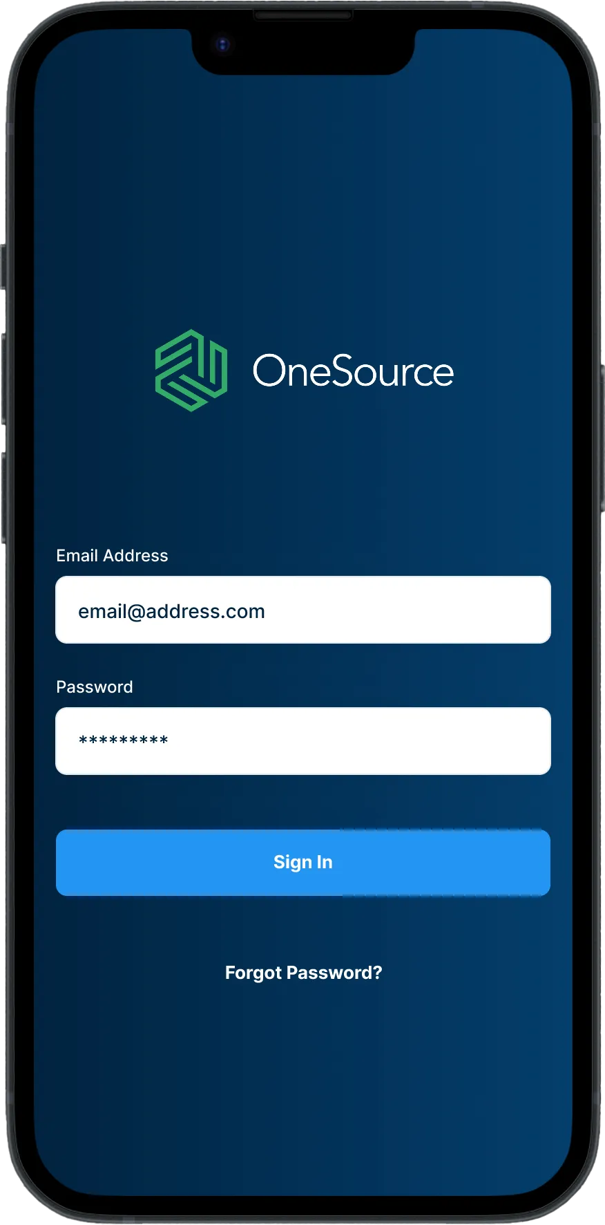 CRE OneSource mobile app sign-in screen on a phone