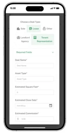 Adding a new lease deal on a phone in OS Deal View